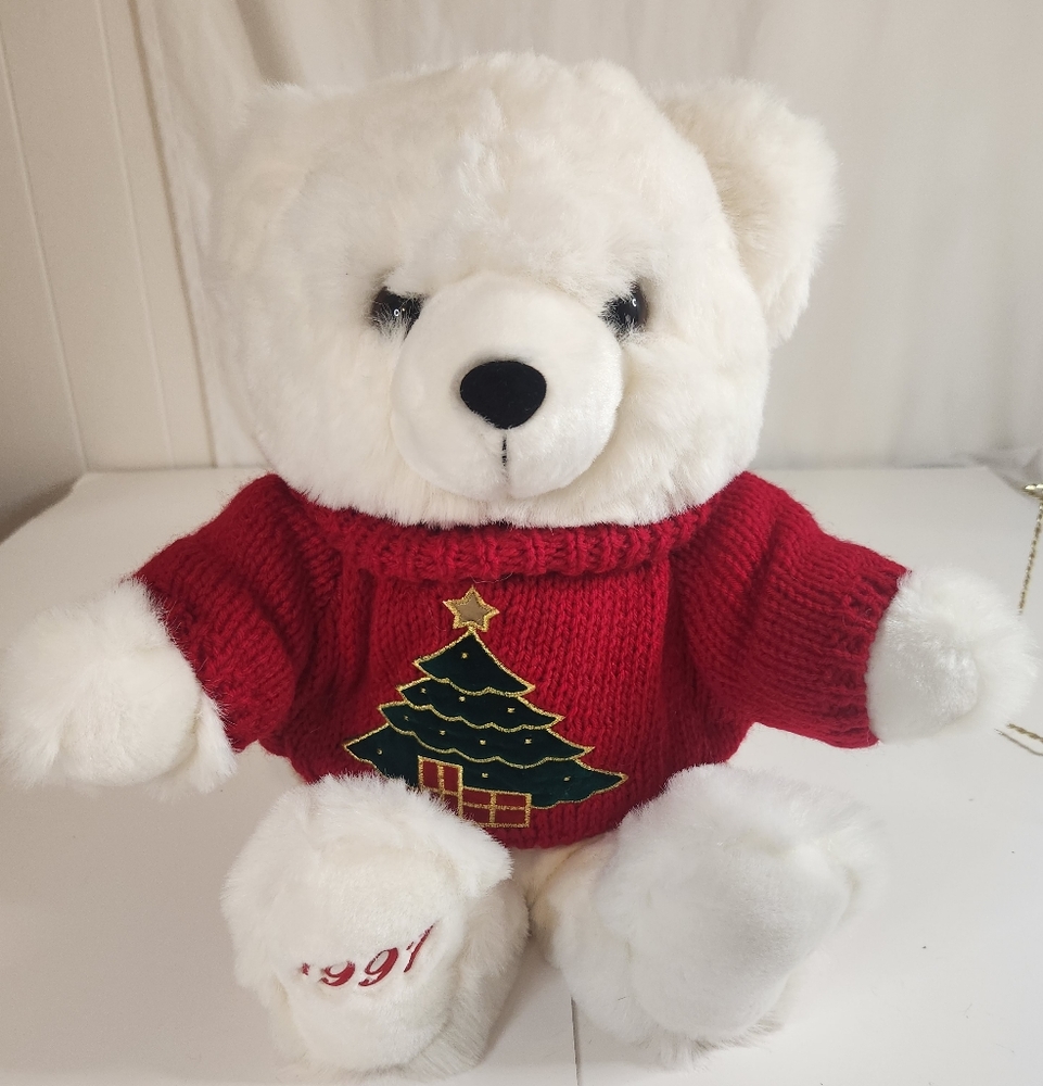 1997 Limited Edition White Christmas Bear by Main Joy 15 inches sitting